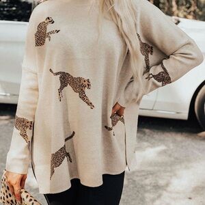 Leopard Print Beige Sweater